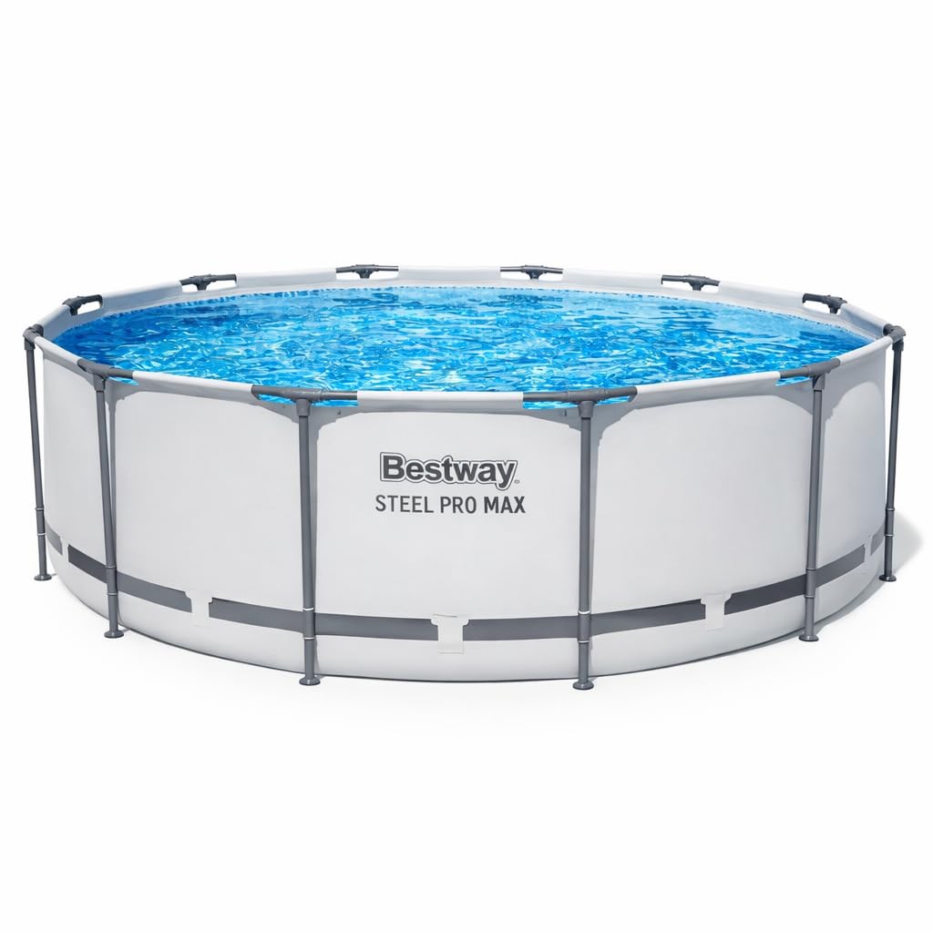 Bestway BW56418GB-21 Steel Pro Max Round Frame Swimming Pool with Filter Pump, Grey, 12 ft X 39.5