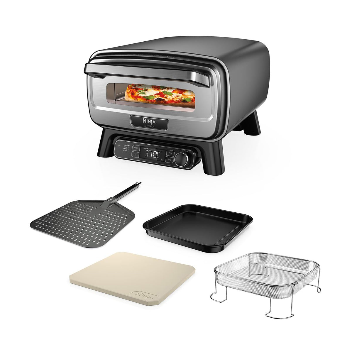 Ninja Artisan Electric Outdoor Pizza Oven & Air Fryer, 4 Functions: Pizza, Air Fry, Bake & Prove, 5 Pizza Settings, Includes 12-inch Pizza Stone