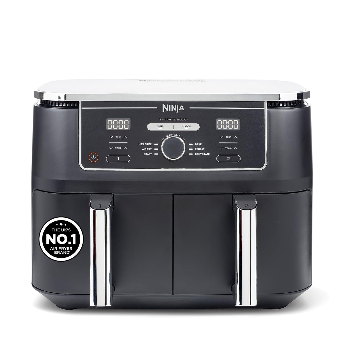 Ninja Foodi MAX Dual Zone Digital Air Fryer, 2 Drawers, 9.5L, 6-in-1, Uses No Oil, Max Crisp, Roast, Bake, Reheat, Dehydrate