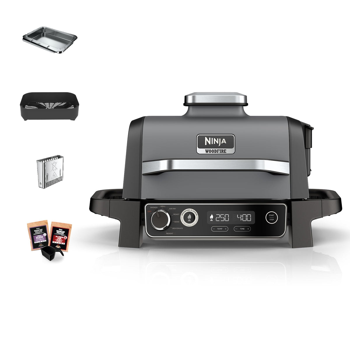 Ninja Woodfire Electric BBQ Grill & Smoker, 7-in-1 Outdoor Grill & Air Fryer, Roast, Bake, Dehydrate, Uses Woodfire Pellets