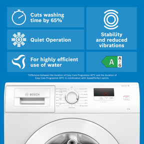 Bosch WGE03408GB Series 2, Free-Standing Washing Machine Front Loader, A Rated, 8 kg, 1400 rpm, Extremely Quick 15/30 Wash