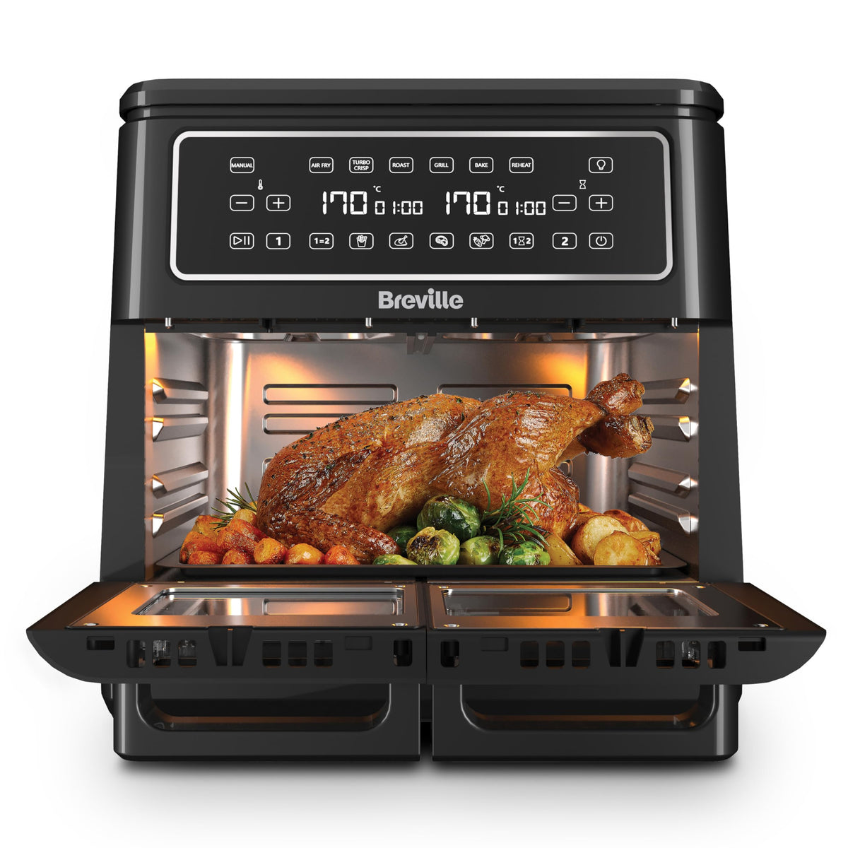 Breville Halo Flexi Air Fryer | Digital Dual Air Fryer Oven | 11L: Serves 10+ People | FryBakeGrillRoast & Reheat | 2400 W