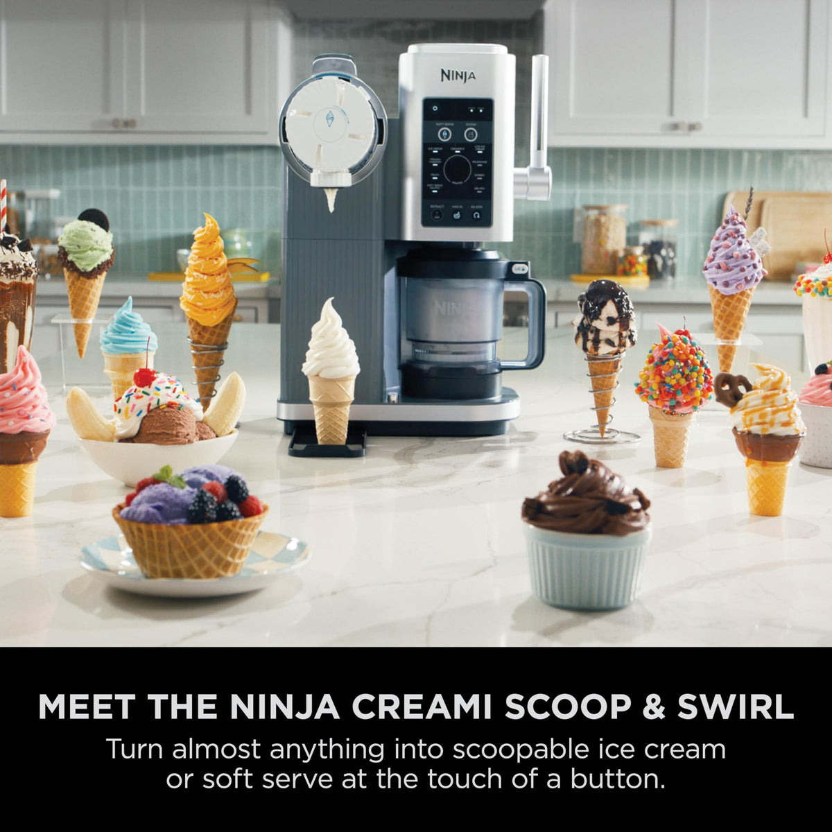 Ninja CREAMi Scoop and Swirl Soft Serve and Ice Cream Maker with 2x Tubs, 13 Functions, Makes Ice Cream, Soft Serve