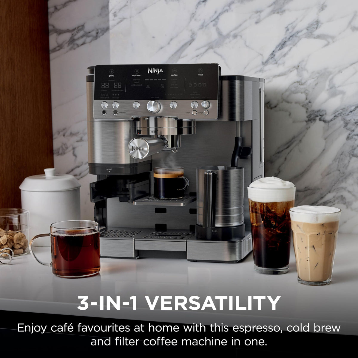 Ninja Luxe Premier 3-in-1 Coffee Machine, Latte, Cappuccino, Cold Brew & Espresso Maker With Built in Bean Grinder & Milk Frother