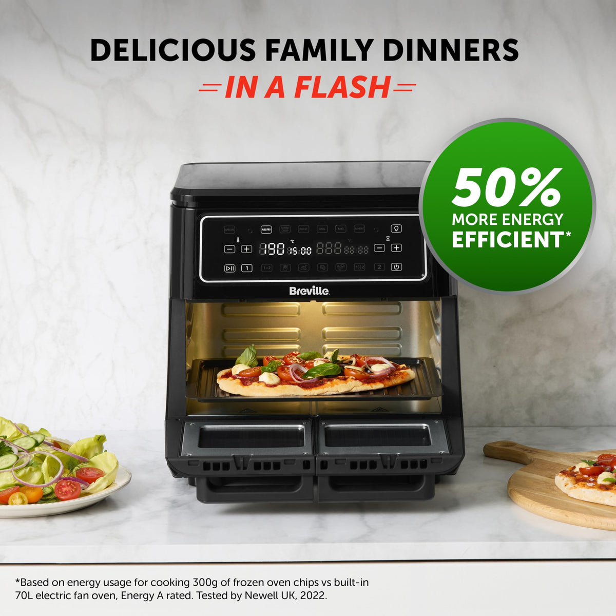Breville Halo Flexi Air Fryer | Digital Dual Air Fryer Oven | 11L: Serves 10+ People | FryBakeGrillRoast & Reheat | 2400 W